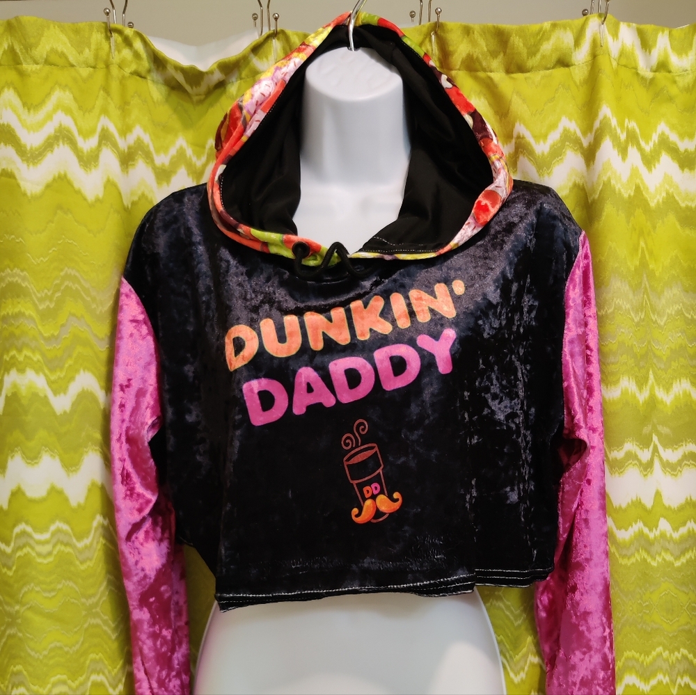 Crushed Velvet Cropped Dunkin Donuts Hoodie
